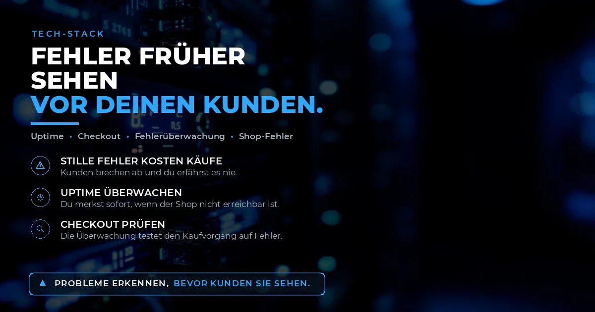 Unscharfes Serverrack mit blau und cyan leuchtenden Status-LEDs, Netzwerkkabeln und Monitoring-Sensor vor dunklem Hintergrund